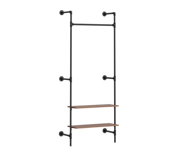 Sobuy perchero de pared con estantes kls20-sch | negro | 92x48x220 cm | metal y madera