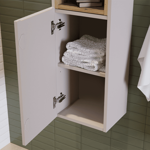 Conjunto móvel lavatório 100cm cesto roupa coluna Riva Caxemira madeira