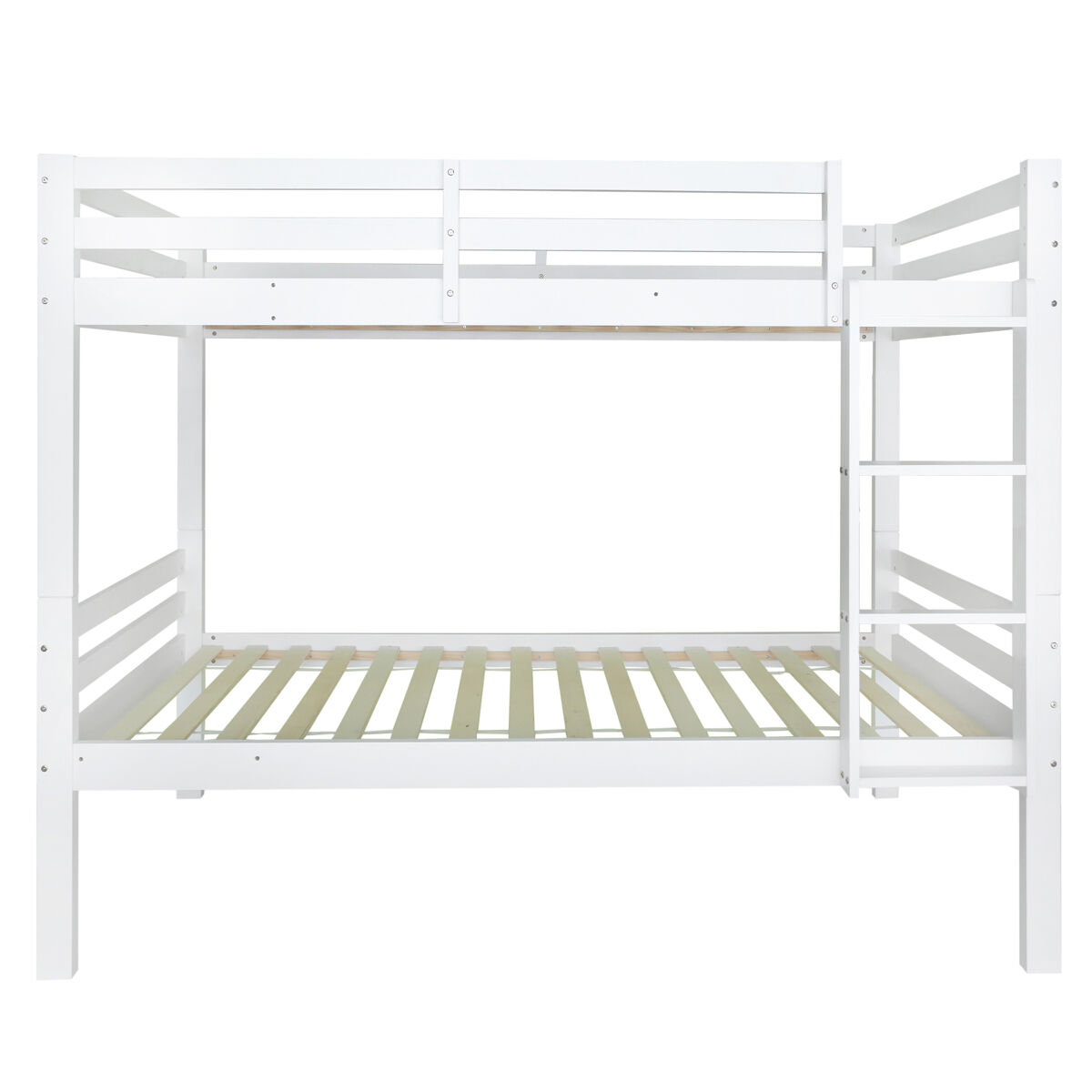litera infantil 90x200 - cama juvenil con escalera en angulo de 3 peldanos y barrera de seguridad divisible en 2 camas individuales - blanco