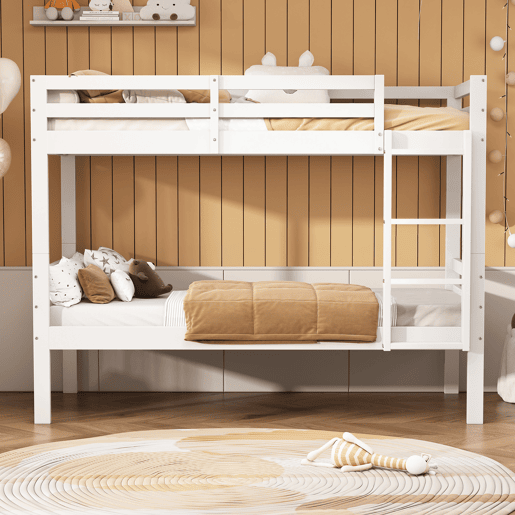 Beliche infantil 90x200 - cama juvenil com escada angular de 3 degraus e barreira de segurança, divisível em 2 camas individuais - branco
