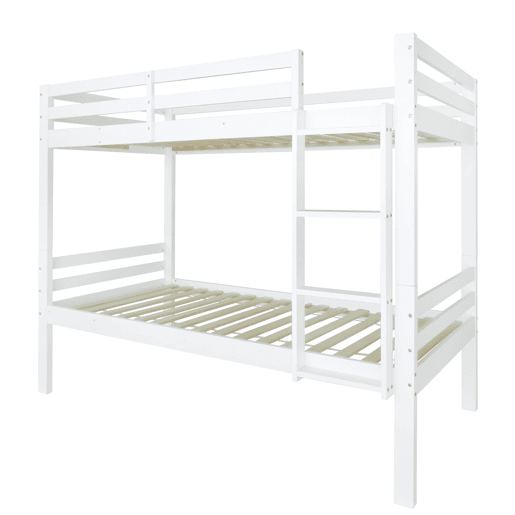 Beliche infantil 90x200 - cama juvenil com escada angular de 3 degraus e barreira de segurança, divisível em 2 camas individuais - branco
