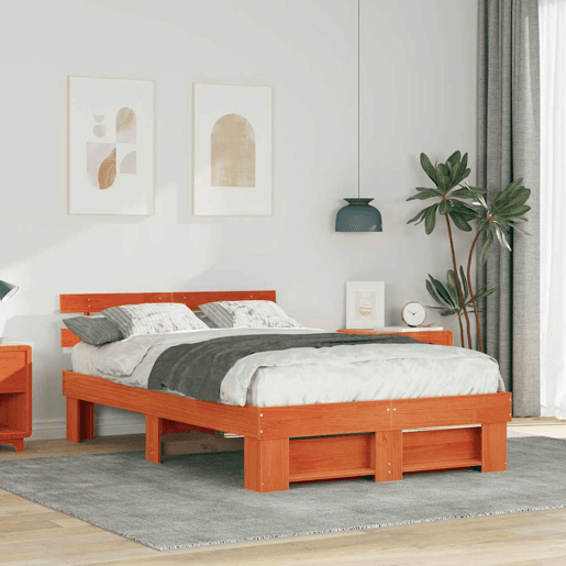 Estrutura de cama de casal simple com cabeceira - Marrom Cera 120 x 200 cm