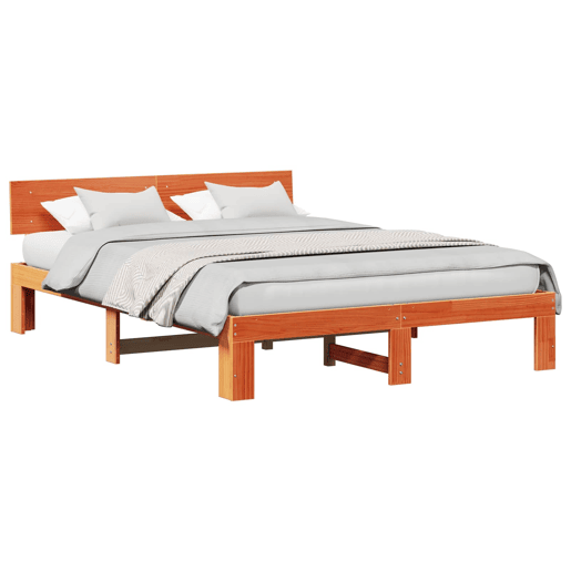 Estrutura de cama de casal simple com cabeceira - Marrom Cera 140 x 200 cm