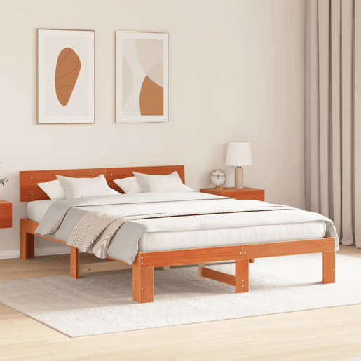 Estrutura de cama de casal simple com cabeceira - Marrom Cera 140 x 200 cm