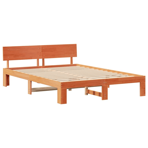 Estrutura de cama de casal simple com cabeceira - Marrom Cera 140 x 200 cm
