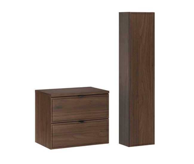 Conjunto de lavabo y columna elias de madera oscura de 60 cm