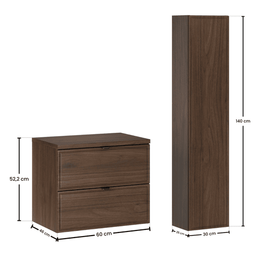 Conjunto móvel sob-lavatório 60cm e coluna Elias Madeira escura