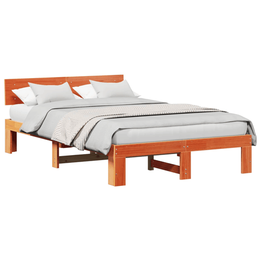 Estrutura de cama de casal simple com cabeceira - Marrom Cera 120 x 200 cm
