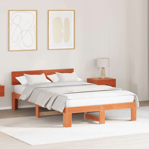 Estrutura de cama de casal simple com cabeceira - Marrom Cera 120 x 200 cm