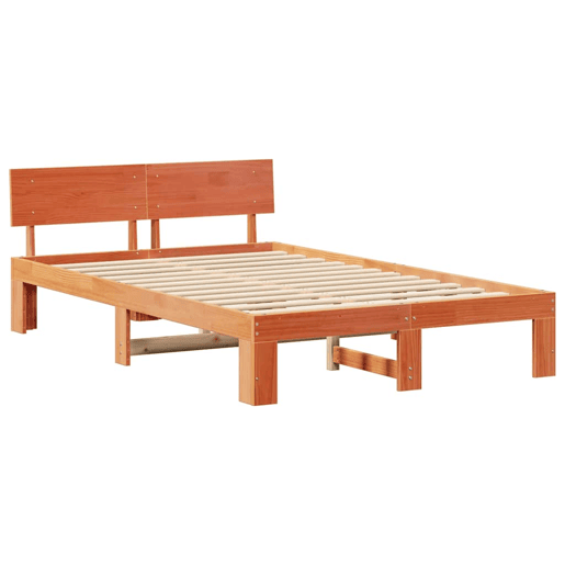 Estrutura de cama de casal simple com cabeceira - Marrom Cera 120 x 200 cm