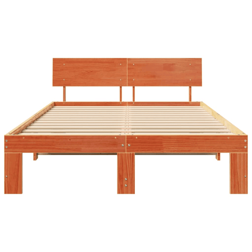 Estrutura de cama de casal simple com cabeceira - Marrom Cera 120 x 200 cm