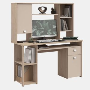 Mesa de computador Anello Jackson em carvalho e cashmere com mezanino e estante, 138x148x59 cm