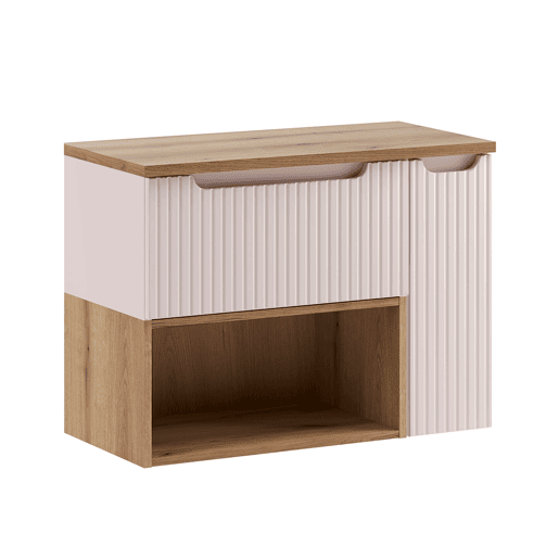 Conjunto móvel lavatório 80cm nicho coluna Riva Caxemira madeira