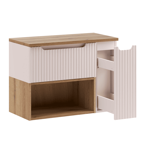 Conjunto móvel lavatório 80cm nicho coluna Riva Caxemira madeira