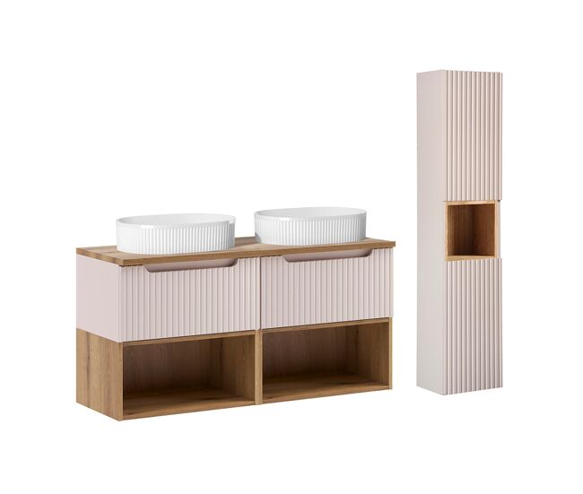 Lavabo doble 120cm y pedestal riva cashmere y madera