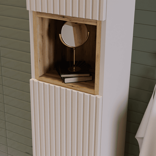 Lavatório duplo 120cm e pedestal Riva Caxemira e Madeira
