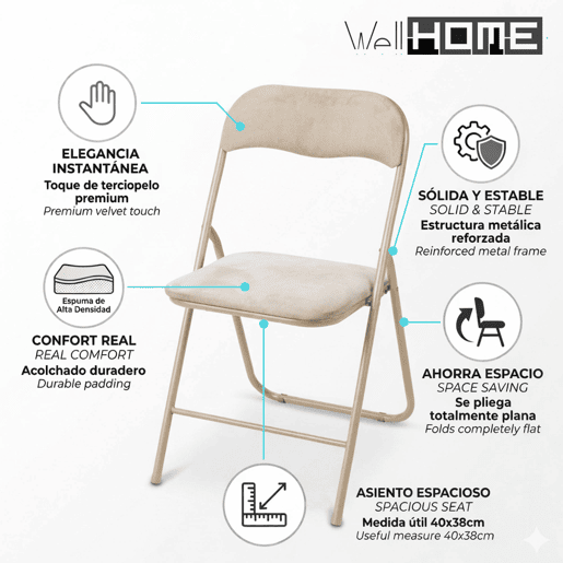 Cadeira dobrável de veludo Well Home