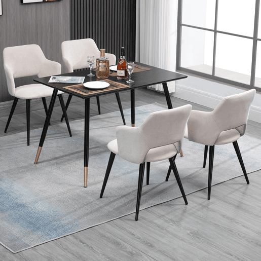 Conjunto de 6 cadeiras de jantar poltrona com braços tecido assento estofado pernas de metal para cozinha sala de estar quarto escritório, biege