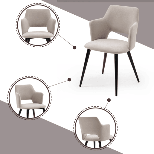 Conjunto de 6 cadeiras de jantar poltrona com braços tecido assento estofado pernas de metal para cozinha sala de estar quarto escritório, biege