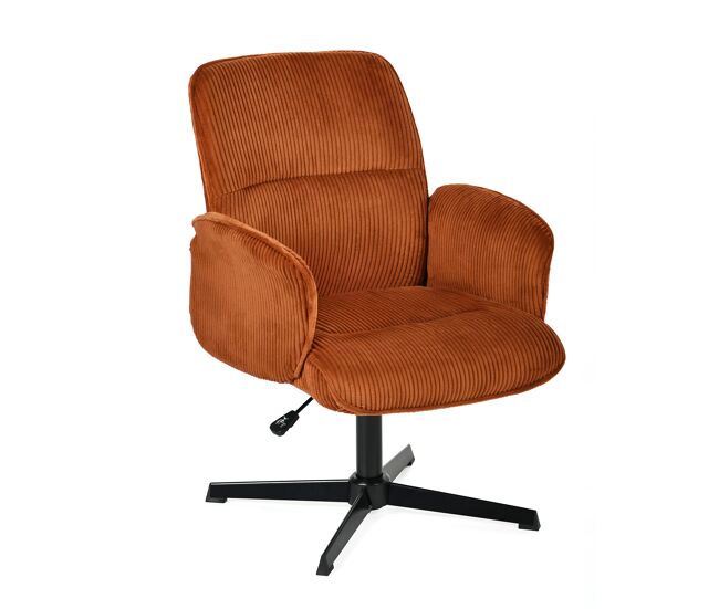 Sillón de oficina giratorio ajustable tapizado en terciopelo acanalado rojo con asiento acolchado y estructura metálica