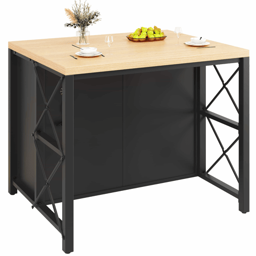 Conjunto de mesa alta de bar com bancos para 4 pessoas - ilha de cozinha com faixa de LED, bancada para cozinha, sala de estar e sala de jantar - preto