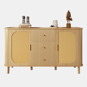 Aparador moderno - gavetas, prateleiras e pés em metal, design versátil para sala de estar com acabamento efeito madeira