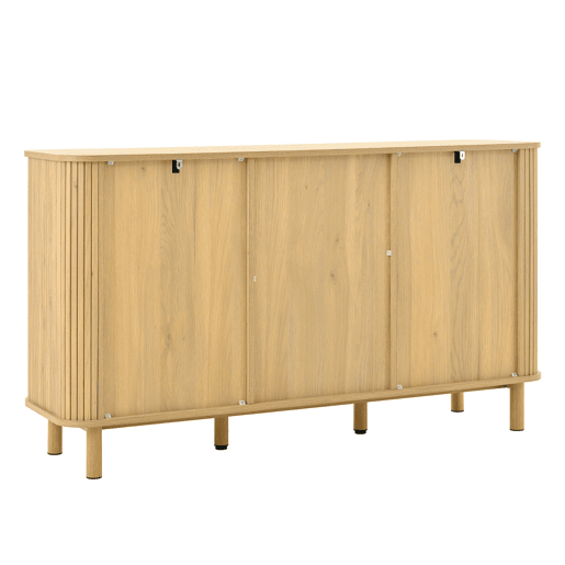 Aparador moderno - gavetas, prateleiras e pés em metal, design versátil para sala de estar com acabamento efeito madeira Aparador moderno - gavetas, prateleiras e pés em metal, design versátil para sala de estar com acabamento efeito madeira