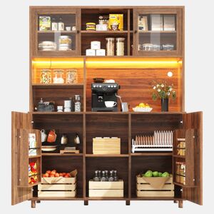 Aparador 120x40x185 cm - Com iluminação LED, porta com prateleira para snacks, estilo retro - Cor nogueira