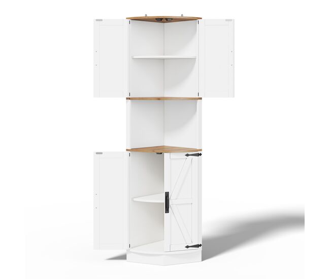 Armario esquineros 39,5x39,5x180 cm - 5 compartimentos, estilo rústico, protección antivuelco - blanco