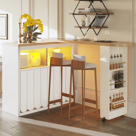 Mesa de bar extensÃvel 135-205x39x100 cm - Mesa de bar moderna com LED, portas com riscas, branca Mesa de bar extensÃvel 135-205x39x100 cm - Mesa de bar moderna com LED, portas com riscas, branca