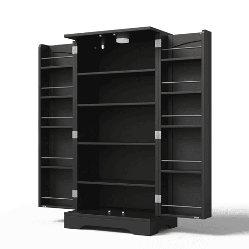 Aparador 120x60x40 cm - Com luz LED, 2 portas, prateleiras ajustáveis - Preto