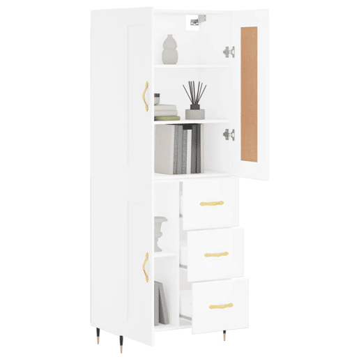 Armário alto - Bufete - Móvel de apoio 69,5x34x180 cm derivados de madeira branco pt737