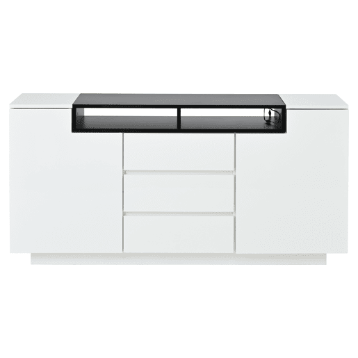 Aparador 140x40x68 cm - Com 2 portas L, 3 gavetas, divisórias ajustáveis e luzes LED - Branco