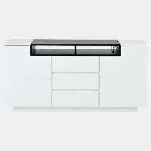 Aparador 140x40x68 cm - Com 2 portas L, 3 gavetas, divisórias ajustáveis e luzes LED - Branco