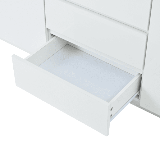 Aparador 140x40x68 cm - Com 2 portas L, 3 gavetas, divisórias ajustáveis e luzes LED - Branco