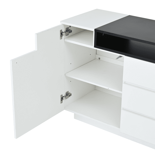 Aparador 140x40x68 cm - Com 2 portas L, 3 gavetas, divisórias ajustáveis e luzes LED - Branco