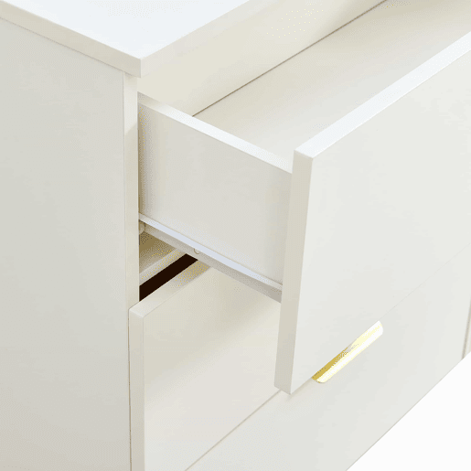 Aparador moderno de 160 cm - 2 portas e 3 gavetas, estrutura em MDF, detalhes em liga de alumínio dourada, pés de aço resistentes, estilo elegante e funcional para a sala de estar ou de jantar - branco