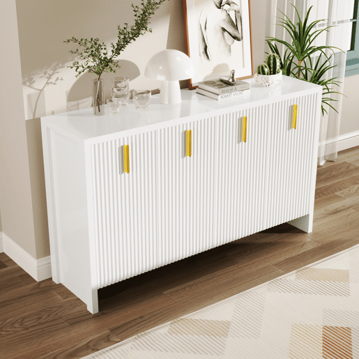Aparador moderno - com prateleiras reguláveis - puxadores dourados - Branco