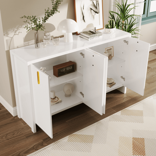 Aparador moderno - com prateleiras reguláveis - puxadores dourados - Branco