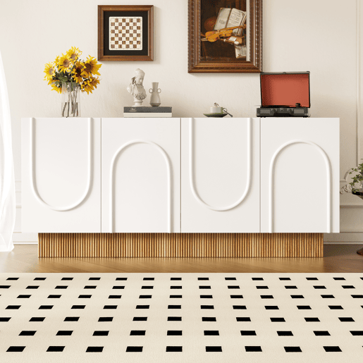 Aparador 160x75x38 - 4 portas, grande capacidade de armazenamento, estrutura em U - Branco e madeira