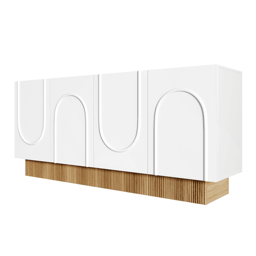 Aparador 160x75x38 - 4 portas, grande capacidade de armazenamento, estrutura em U - Branco e madeira