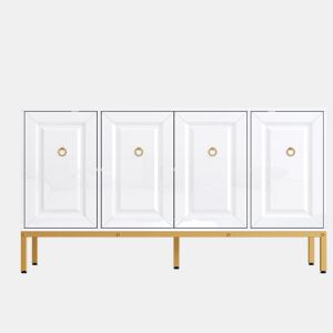 Aparador 140x80x40 cm - Elemento de arrumação de alto brilho, com prateleiras, puxadores e pés dourados - Branco