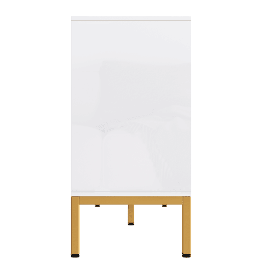Aparador 140x80x40 cm - Elemento de arrumação de alto brilho, com prateleiras, puxadores e pés dourados - Branco