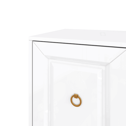 Aparador 140x80x40 cm - Elemento de arrumação de alto brilho, com prateleiras, puxadores e pés dourados - Branco