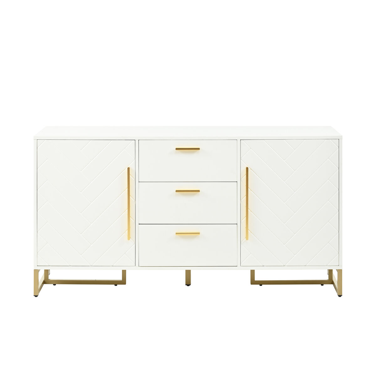 Aparador 2 puertas 3 cajones - elegante con patrón espiga - blanco