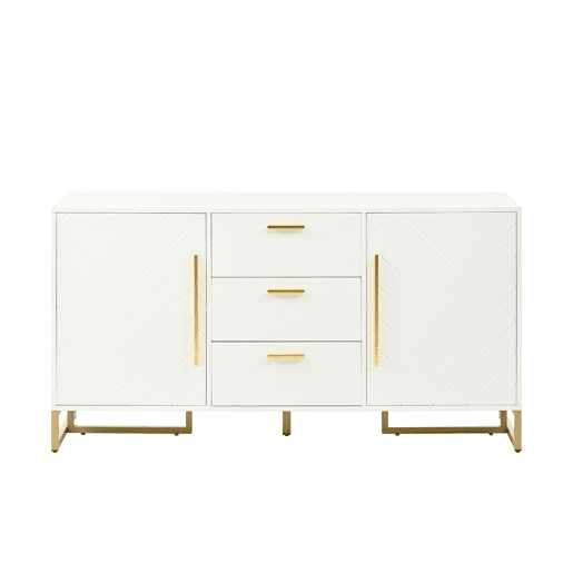 Aparador com 2 portas e 3 gavetas - elegante com padrĂ£o em espiga - Branco Aparador com 2 portas e 3 gavetas - elegante com padrĂ£o em espiga - Branco