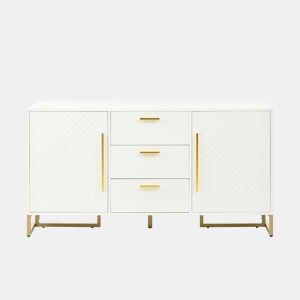 Aparador com 2 portas e 3 gavetas - elegante com padrão em espiga - Branco