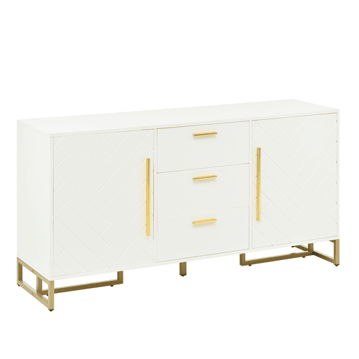 Aparador com 2 portas e 3 gavetas - elegante com padrĂ£o em espiga - Branco Aparador com 2 portas e 3 gavetas - elegante com padrĂ£o em espiga - Branco