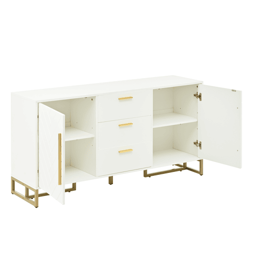 Aparador com 2 portas e 3 gavetas - elegante com padrĂ£o em espiga - Branco Aparador com 2 portas e 3 gavetas - elegante com padrĂ£o em espiga - Branco