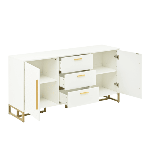 Aparador com 2 portas e 3 gavetas - elegante com padrĂ£o em espiga - Branco Aparador com 2 portas e 3 gavetas - elegante com padrĂ£o em espiga - Branco